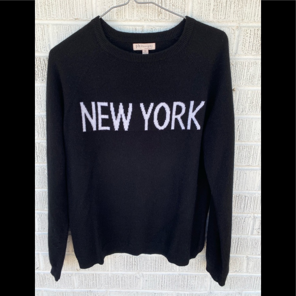 NWT Philosophy Black “New York” Cashmere Sweater, Sz Medium